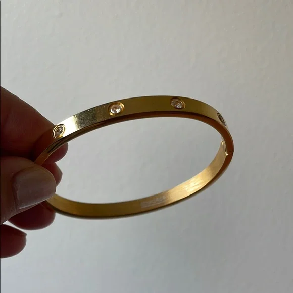 Gold Plated Bracelet for Women with Cubic Zirconia Stones Stainless Steel - Picture 2 of 9